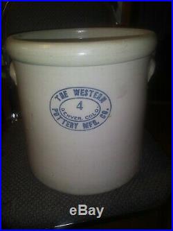 The Western Pottery RARE MFG CO Denver Colorado 4 Gallon Crock GOURGOUS