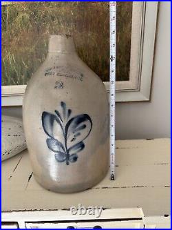 Two Gallon Othman Brothers Stoneware Jug With Cobalt Blue Butterfly Design