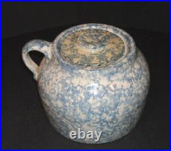 UHL Pottery Huntingburg IN Two Quart Blue & White Spongeware Stoneware Bean Pot