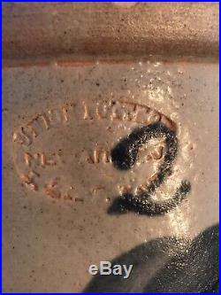 Union Pottery 19th Century 2 Gallon Stoneware Crock Salt Glaze Blue Flower NJ