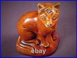 VERY RARE ANTIQUE 1800s CHILDS TOY CAT ROCKINGHAM STAFFORDSHIRE YELLOW WARE MINT