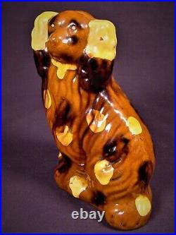 VERY RARE ANTIQUE 1800s YELLOW SPOTTED SPANIEL DOG ROCKINGHAM YELLOW WARE MINT