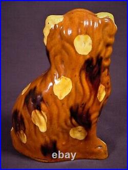 VERY RARE ANTIQUE 1800s YELLOW SPOTTED SPANIEL DOG ROCKINGHAM YELLOW WARE MINT