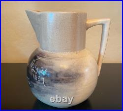 VERY VERY RARE Antique Galesburg Pottery Co Stoneware Pitcher OOAK Dated 1897
