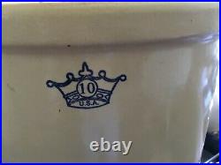 VINTAGE TEN Gallon Stoneware Crock Cobalt Blue Crown Ransbottom Pottery