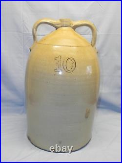 VTG 10 Gallon 2 Handled Glazed Alabama or Midwestern Stoneware Jug 23 Crack