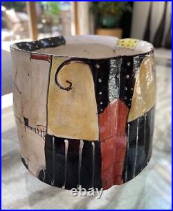 VTG BEDE CLARKE MCM Studio Art Pottery Abstract Design Vase Vessel Pot Signed