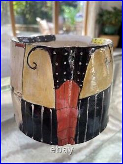 VTG BEDE CLARKE MCM Studio Art Pottery Abstract Design Vase Vessel Pot Signed