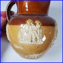 VTG Doulton Lambeth Pitcher Jar Stoneware Pottery England Hunting Scenes Relief