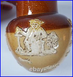 VTG Doulton Lambeth Pitcher Jar Stoneware Pottery England Hunting Scenes Relief