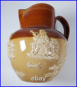 VTG Doulton Lambeth Pitcher Jar Stoneware Pottery England Hunting Scenes Relief