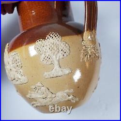 VTG Doulton Lambeth Pitcher Jar Stoneware Pottery England Hunting Scenes Relief