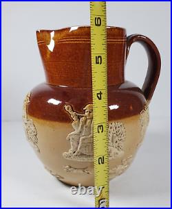 VTG Doulton Lambeth Pitcher Jar Stoneware Pottery England Hunting Scenes Relief