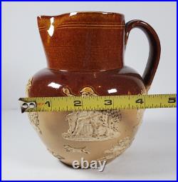 VTG Doulton Lambeth Pitcher Jar Stoneware Pottery England Hunting Scenes Relief