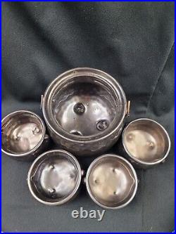 VTG MCM McCoy Bean Pot w 4 Serving Crocks Hammered Metallic Stoneware