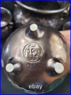 VTG MCM McCoy Bean Pot w 4 Serving Crocks Hammered Metallic Stoneware