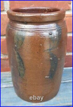 Very Good Antique Decorated Stoneware Jar Nice Dark Glaze