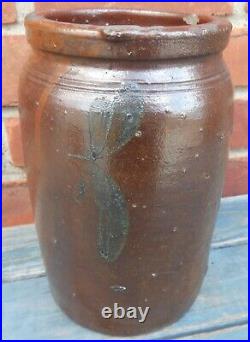 Very Good Antique Decorated Stoneware Jar Nice Dark Glaze