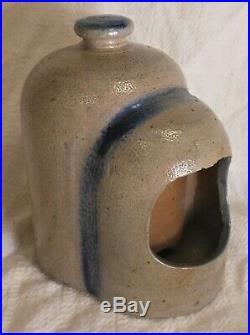 Very Good Small Rare Antique American Stoneware Chicken Waterer With Cobalt Dec