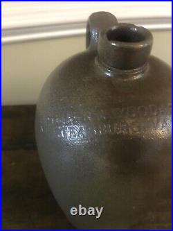 Very Scarce Antique Salt Glaze Stoneware Jug, Strasburg, Va by Miller & Woodard