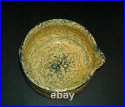 Vibrant Blue Sponged Yellow Ware Stew Pot Stoneware Spongeware (1895 1920)