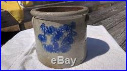 Vintage 1860's Salt Glaze Stoneware Cobalt Blue Pottery Crock Pot # 40A