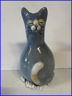 Vintage 9.5 Louisville Stoneware Kentucky Pottery Blue Cat Pitcher