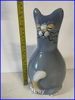 Vintage 9.5 Louisville Stoneware Kentucky Pottery Blue Cat Pitcher