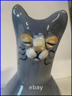 Vintage 9.5 Louisville Stoneware Kentucky Pottery Blue Cat Pitcher