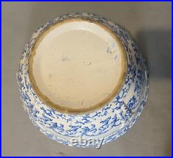 Vintage Antique Primitive Country Blue & White Stoneware Spongeware Mixing Bowl