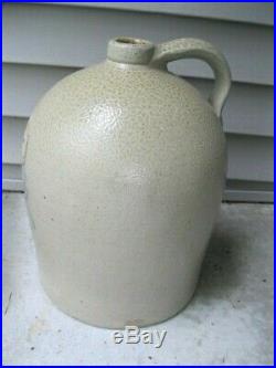 Vintage Antique Stoneware Jug Salt Glaze Cobalt Blue Flower Beehive Pattern