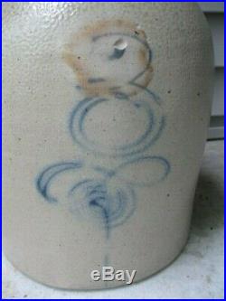 Vintage Antique Stoneware Jug Salt Glaze Cobalt Blue Flower Beehive Pattern