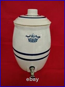 Vintage Blue Crown 2 Gallon Crock Water Cooler With LID Stoneware
