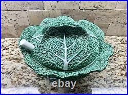 Vintage Bordallo Pinheiro Green Cabbage Leaf Soup Tureen Lid Ladle 1930s
