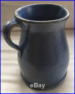 Vintage Cannelton, Indiana Clark Pottery Stoneware Blue 8 1/2 Tall Pitcher