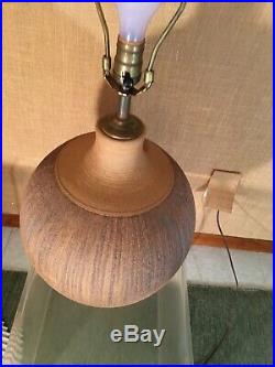Vintage Danish Modern Stoneware Pottery Lamp Incised Brown Cressey Era