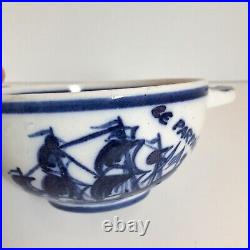 Vintage HB Quimper faience stoneware pottery souvenir porringer handled bowl