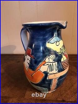 Vintage Italian Wine Carafe Jug Pitcher Pottery Stoneware Hand Painted Italy