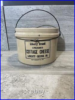 Vintage Liberty Brand Cottage Cheese Black & White Stoneware Pottery Croc