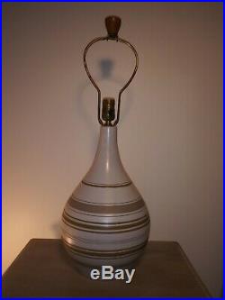 Vintage Mid-Century MARTZ Teardrop Stoneware Pottery Lamp withTeak Wood Finial