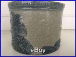 Vintage Old Sleepy Eye Stoneware Butter Crock Antique Pottery Indian Chief Blue