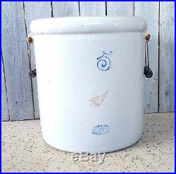 Vintage Primitive 5 Gallon Red Wing Potteries Stoneware Crock with Bail Handles