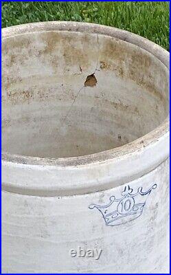 Vintage Robinson Ransbottom Blue Crown 10 Gallon Stoneware Pottery Crock USA