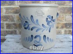 Vintage Rowe Pottery Salt Glazed Stoneware Decorated Cobalt Blue 2 Gallon Crock