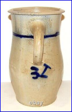 Vintage Salt Glazed Stoneware/pottery Cobalt Handled Pitcher/jug Wonderful