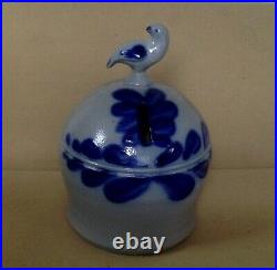 Vintage Stoneware Crock Bank. 7 H. Grey. Cobolt Blue Designs. D Eldreth Pottery