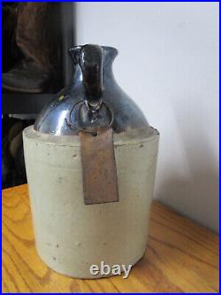 Vintage Two Tone Stoneware Crock Jug With Spout Farmhouse Primitive Syrup