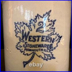Vintage Western Stoneware 2 Gallon Crock Calla Lily Maple Leaf Monmouth ILL