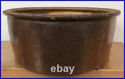 Vtg Antique Primitive Stoneware Clay Pottery Small Pickle Crock Bowl 12 wide