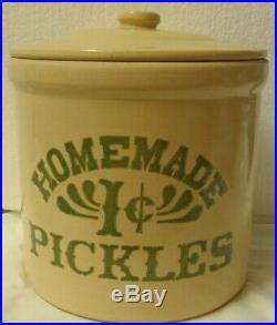 Vtg Crock Stoneware 2 gal WITH LID Homemade Pickles 1 cent As seen on Friends